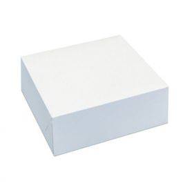 Boîte pâtissière blanche en carton avec couvercle à emporter Couleur  Extérieure Blanc Désignation Contenant + Couvercle Matière Carton Colisage  50 Emballage Décoré Non Taille (L x l x H) 14 x 14 x 5 (en cm)